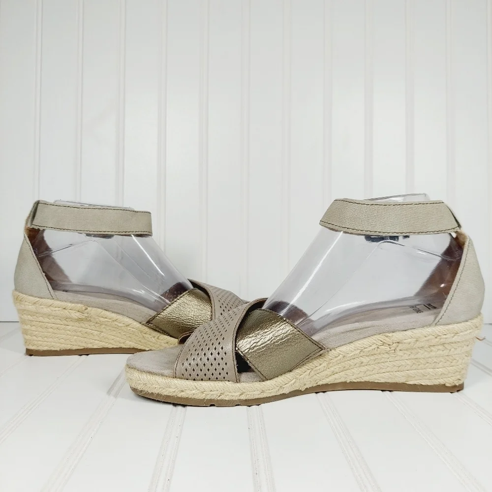 Earth Origins Naples Natasha Platinum Leather Espadrille Wedge Sandals D144 - Picture 8 of 15